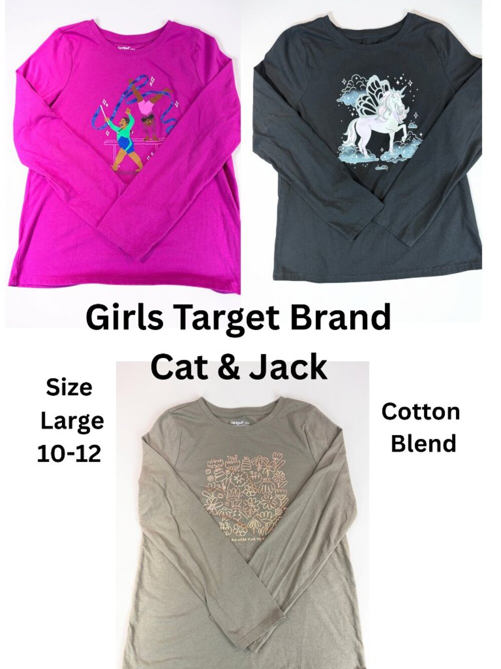 Target Cat & Jack Girls Long Sleeve Graphic T-Shirts Size Large 10-12 (SKU:181G)